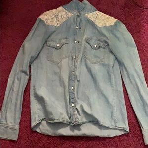 Fake denim button up long sleeve